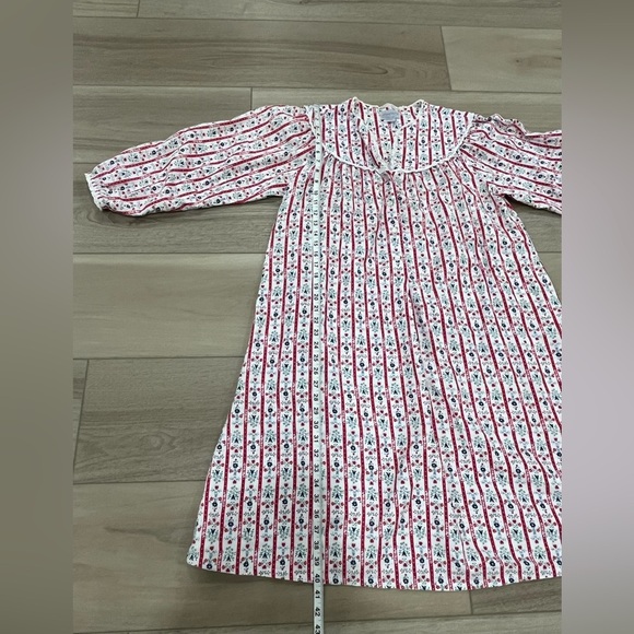 LANZ OF SALZBURG Tyrolean Flannel Nightgown White Red Stripes Floral Hearts Sz M - Picture 5 of 9